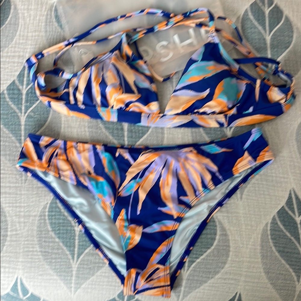 Cupshe Blue and Orange Tropical Bikini